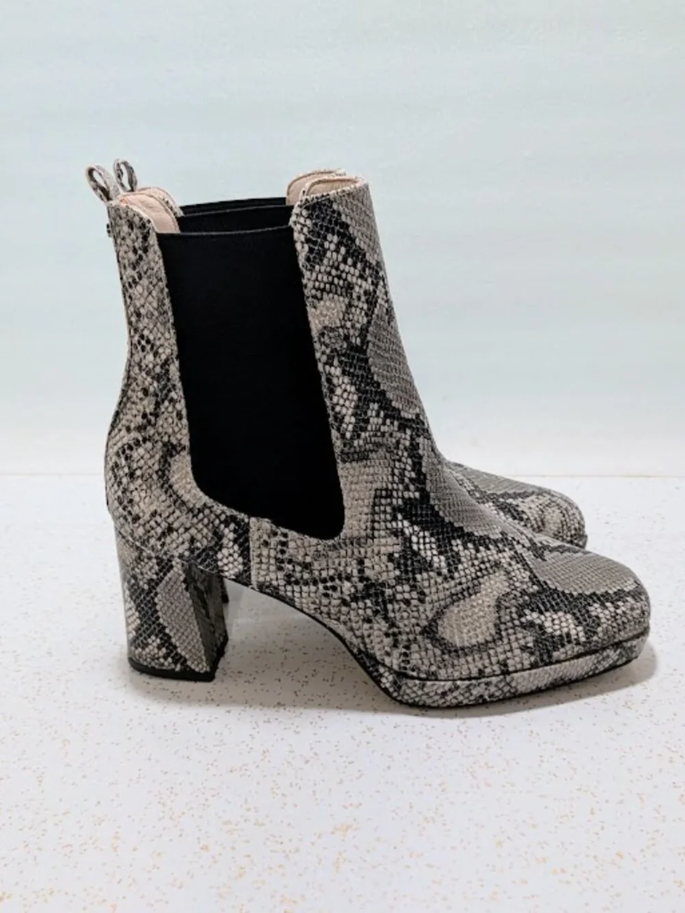 French Connection Penny Grey Snakeskin Chelsea Ankle Boots Block Heel Size 9
